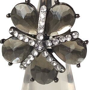 Smoky Quartz Rhinestone Flower Woman’s Stretch Fashion Ring Costume Jewelry